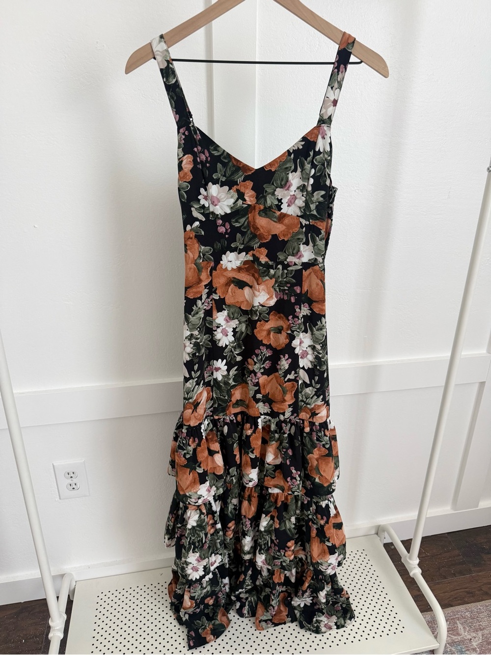 Abercrombie & Fitch Black Floral Maxi Dress with Orange & White Blooms